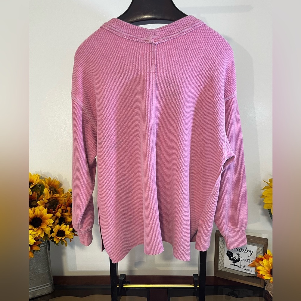aerie Pink V-Neck Waffle Knit Sweater - Picture 4 of 7